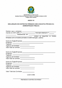 ANEXO VIII - MODELO DECLARAÇÃO CONTRATOS COM INICIATIVA PRIVADA.pdf — IF  SUDESTE MG