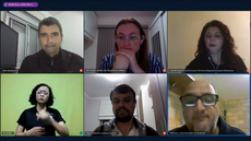 #Pratodosverem: Na imagem de uma tela do youtube há seis pessoas: na sequência:  o Diretor de Ensino, Alex Botelho; a servidora Bethânia Ramos; a Coordenadora dos cursos técnicos integrados, Joseli Valente; a interprete de libras, Ilza Neto; o servidor Marcell Martins e o Diretor-geral, Marcelo José Milagres de Almeida.