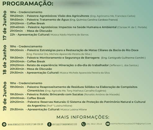Programação V Semana Acadêmica do Meio Ambiente Programação V Semana Acadêmica do Meio Ambiente