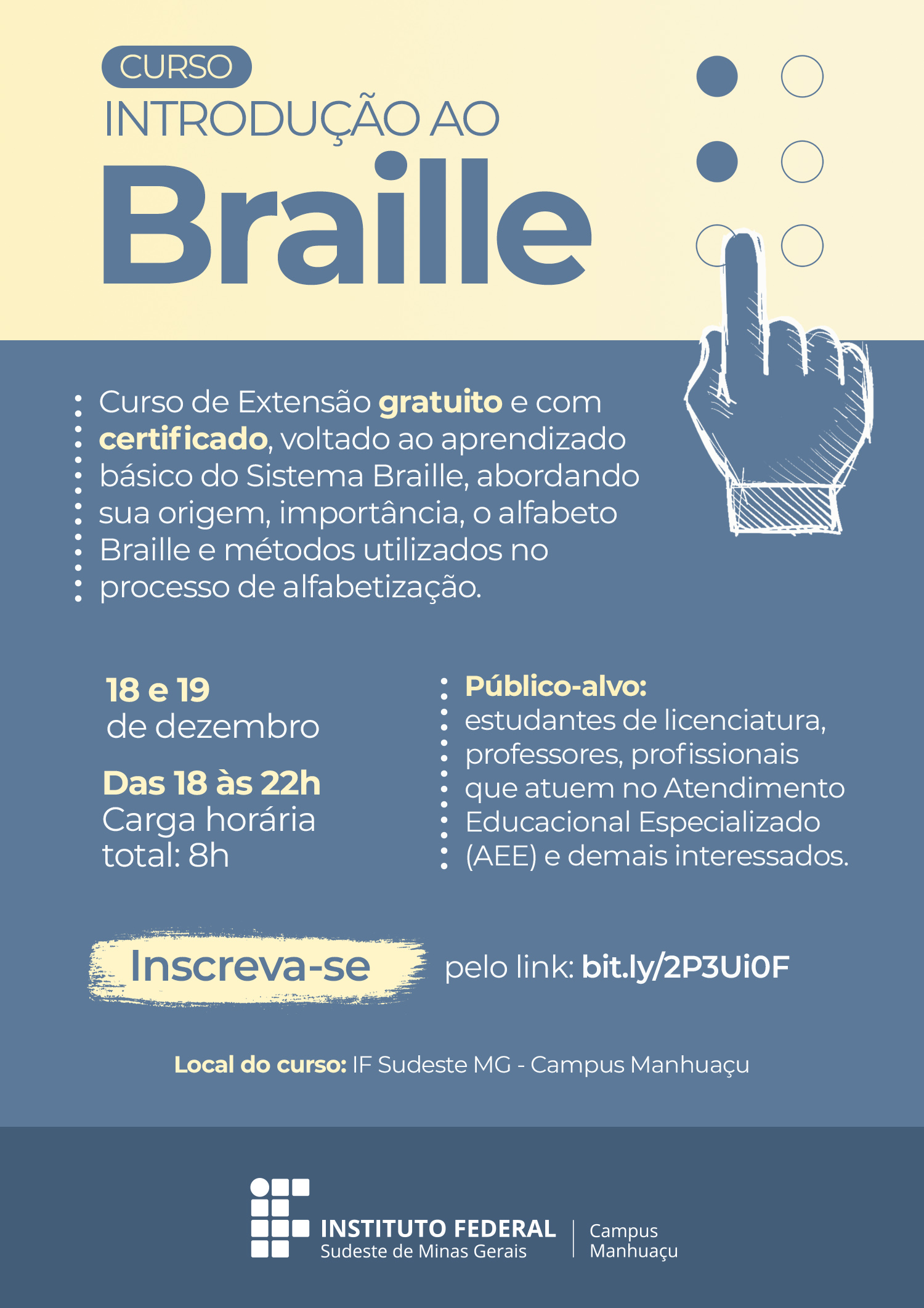 Cartaz sobre Curso de Introdução ao Braile