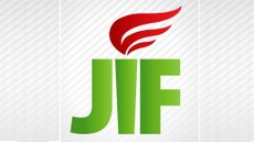 #PraTodosVerem: Logotipo dos jogos dos institutos federais, representado pelas letras J, I e F na cor verde, sendo que o ponto da letra I foi substituído por uma espécie de chama vermelha, assim como a chama de uma tocha.
