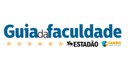 #Pratodosverem: a logo é formada pelo nome "Guia da Faculdade" em tons de azul e preto. Abaixo há seis estrelas amarelas. À esquerda, há as logos do Estadão e do Quero Educação.