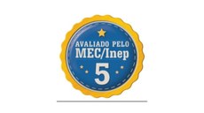 #Pratodosverem: Selo do MEC. Imagem é feita em azul e amarelo. Ao centro, há os dizeres "Avaliado pelo MEC/Inep" e o número 5, fazendo referência à nota dada.