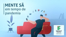 #Pratodosverem: homem sentado no sofá com objetos simbolizando diversos pensamentos.