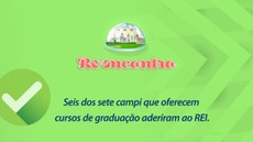 #Pratodosverem: arte com a logo do Projeto Reencontro e frase "Seis dos sete campi que oferecem cursos de graduação aderiram ao REI.