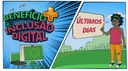 #Pratodosverem: Imagem dividida em duas partes. Na primeira, à direita, há a expressão "Benefício de Inclusão digital", embaixo um computador desktop e um notebook. Do outro lado, esquerdo, há uma jovem e um balão com a expressão "últimos dias". As cores azul, verde e vermelho predominam na imagem.