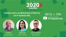 #Pratodosverem: arte de divulgação do debate, com fundo verde, informações de data e horário do debate e fotos e nomes dos candidatos e da candidata, em ordem alfabética,