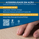 #Pratodosverem: arte de divulgação com fundo azul. Na parte inferior há uma fotografia com as mãos de uma mulher sobre uma folha em Braille. Na parte superior, em destaque está escrito “Acessibilidade em Ação”. Abaixo está escrito: Curso de Introdução ao Braille e Tecnologia Assistiva, modalidade online, carga horário total 160 horas, 60 vagas. Ministrantes: Revisores de Braille do IF Sudeste MG, Inscrições 10/08 a 20/08, seletiva por ordem de inscrição. Acesse https://forms.gle/sPnsojTwzZTfCXEg7. Abaixo há a logo do IF Sudeste MG - campus Rio Pomba e do Núcleo de Ações Inclusivas.