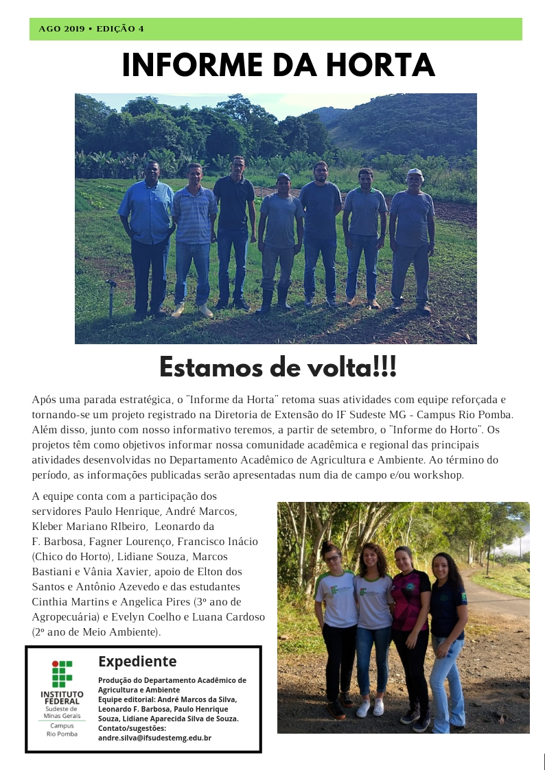 Informe da Horta - Ago/2019 Informe da Horta - Ago/2019