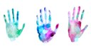 #Pratodosverem: três mãos coloridas em tons de verde, azul e rosa.