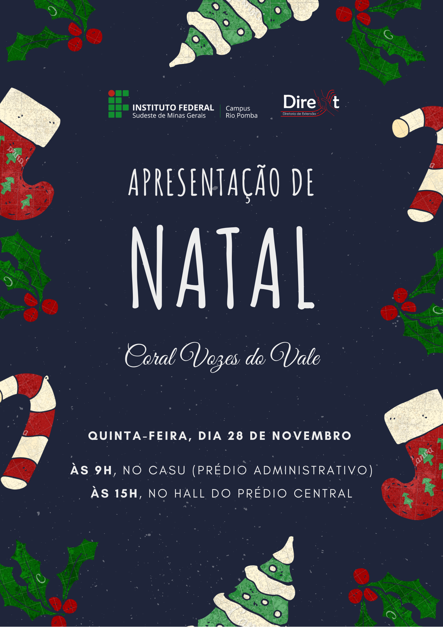 Coral Vozes do Vale realiza cantata de Natal para servidores e alunos do Campus — IF SUDESTE MG Coral Vozes do Vale realiza cantata de Natal para servidores e alunos do Campus — IF SUDESTE MG