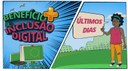 #Pratodosverem: Imagem dividida em duas partes. Na primeira, à direita, há a expressão "Benefício de Inclusão digital", embaixo um computador desktop e um notebook. Do outro lado, esquerdo, há uma jovem e um balão com a expressão "últimos dias". As cores azul, verde e vermelho predominam na imagem.