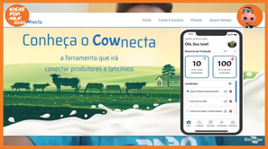 #Pratodosverem: Reprodução da tela de apresentação do Cownecta. Há imagem de vacas no campo e um celular.