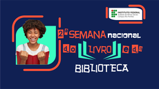#Pratodosverem: Chamada do evento. O fundo é azul. Há a fotografia de uma mulher sorrindo com um livro nas mãos. Ao lado há o nome do evento e a palavra "Biblioteca".