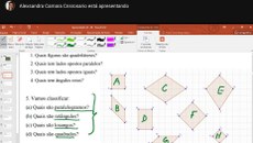 #pratodosverem: Imagem mostra apresentação da professora Alexsandra Câmara durante oferta do minicurso. Aparecem exercícios e demonstrações de figuras geométricas.