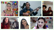 #pratodosverem: Imagem mostra alguns registros, de diferentes momentos do XI Arraiá do IF. Aparecem professora Juliana Costa, professor Guilherme Silveira, alunas Bruna Mendes e Euziane Izabel, professores Monalisa Reis e Samuel Almeida, aluna Israle Oliveira e professora Aline Loli.