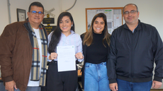 #pratodosverem: Imagem mostra diretor de Ensino, professor Tiago Fávero, engenheira Bianca Castro, coordenadora de Registros Acadêmicos, Mariana Rodrigues, e diretor-geral, professor Sandro Farias