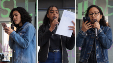 #pratodosverem: Imagem mostra alunas Ana Clara Moreira, Cassiane Vitória dos Santos e Allícia Oliveira se apresentando durante o II Slam das Asas