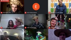 #pratodosverem: Imagem mostra servidores e alunos do Campus Santos Dumont, caracterizados, durante X Arraiá do IF em videochamada