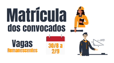 #pratodosverem: Matrícula dos convocados. Vagas remanescentes. De 30 de agosto a 2 de setembro. Para representar os cursos de graduação do IF Sudeste MG em Santos Dumont, aparecem uma engenheira e um professor.