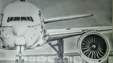 #pratodosverem: Imagem mostra parte frontal avião da Boeing ilustrado por Rian Vinícius. Outros trabalhos desenvolvidos pelo estudante, todos compartilhados por ele com a Assessoria de Comunicação do Campus Santos Dumont, estão na página @ifsudestemgsd do Instagram.