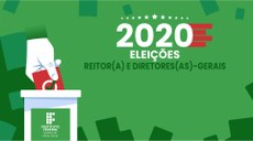 #pratodosverem: Imagem mostra peça de divulgação das Eleições 2020 no IF Sudeste MG para Reitor(a) e Diretore(a)s-Gerais. À direita, são apresentadas as informações sobre o processo eleitoral. À esquerda, um desenho simula a inserção de uma cédula em uma urna.