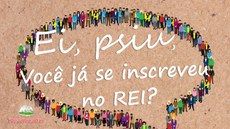 #Pratodosverem: expressão "Ei, psiu, você já se inscreveu no REI?" aparece dentro de um balão cuja forma é composta por pessoas com diferentes biotipos. No canto inferior esquerdo, há ainda a logo do Projeto Reencontro.