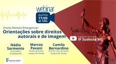 #Pratodosverem: imagem de divulgação do evento. No topo, ao centro, está escrito webinar e abaixo há o desenho de uma câmera com a data e horário da transmissão. Em seguida, estão o nome do evento e dos participantes. À direita, está a imagem da estátua da Justiça