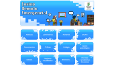 #Pratodosverem: Print da tela do site do ERE. No topo, há um banner com o nome Ensino Remoto Emergencial. Uma mulher está sentada à mesa com livro na mão. Ao lado, há um homem sentado em frente a um computador.