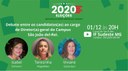 #Pratodosverem: arte de divulgação do debate, com fundo verde, informações de data e horário do debate e fotos e nomes das candidatas, em ordem alfabética