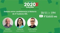 #Pratodosverem: arte de divulgação do debate, com fundo verde, informações de data e horário do debate e fotos e nomes dos candidatos e da candidata, em ordem alfabética