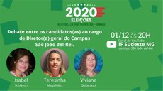 #Pratodosverem: arte de divulgação do debate, com fundo verde, informações de data e horário do debate e fotos e nomes das candidatas, em ordem alfabética