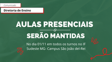 Comunicado importante: aulas mantidas nesta terça-feira, dia 01/10
