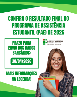 Estudantes contemplados no Programa de Assistência Estudantil devem enviar os dados bancários até o dia 30 de abril